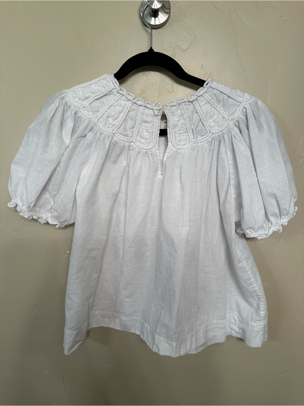 THE GREAT. White Cotton Peasant Blouse with Smocked Detail - Picture 3 of 3